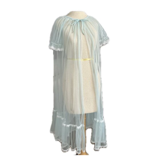 1960s Vintage Lisette Seafoam Blue Sheer House Coat Robe - Picture 1 of 3